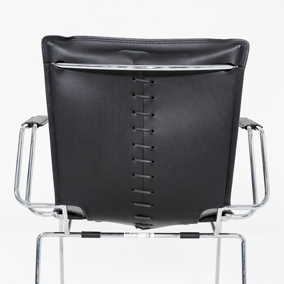 SOLD 1980s Pair of Hiroyuki Toyoda for ICF Dining Arm Chairs in Black Leather & Steel