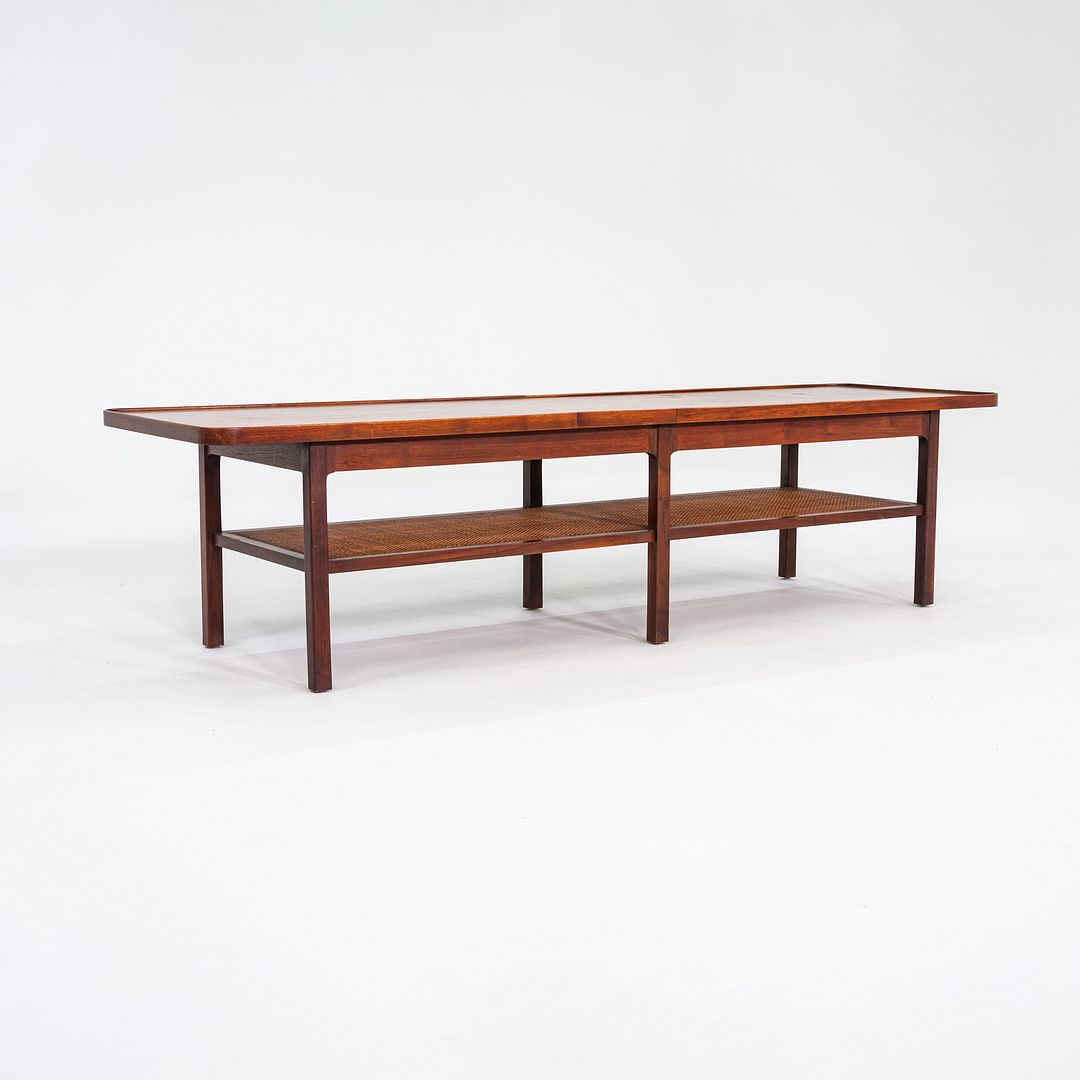 SOLD 1960s Jack Cartwright for Founders Rectangular Coffee Table in Walnut and Cane