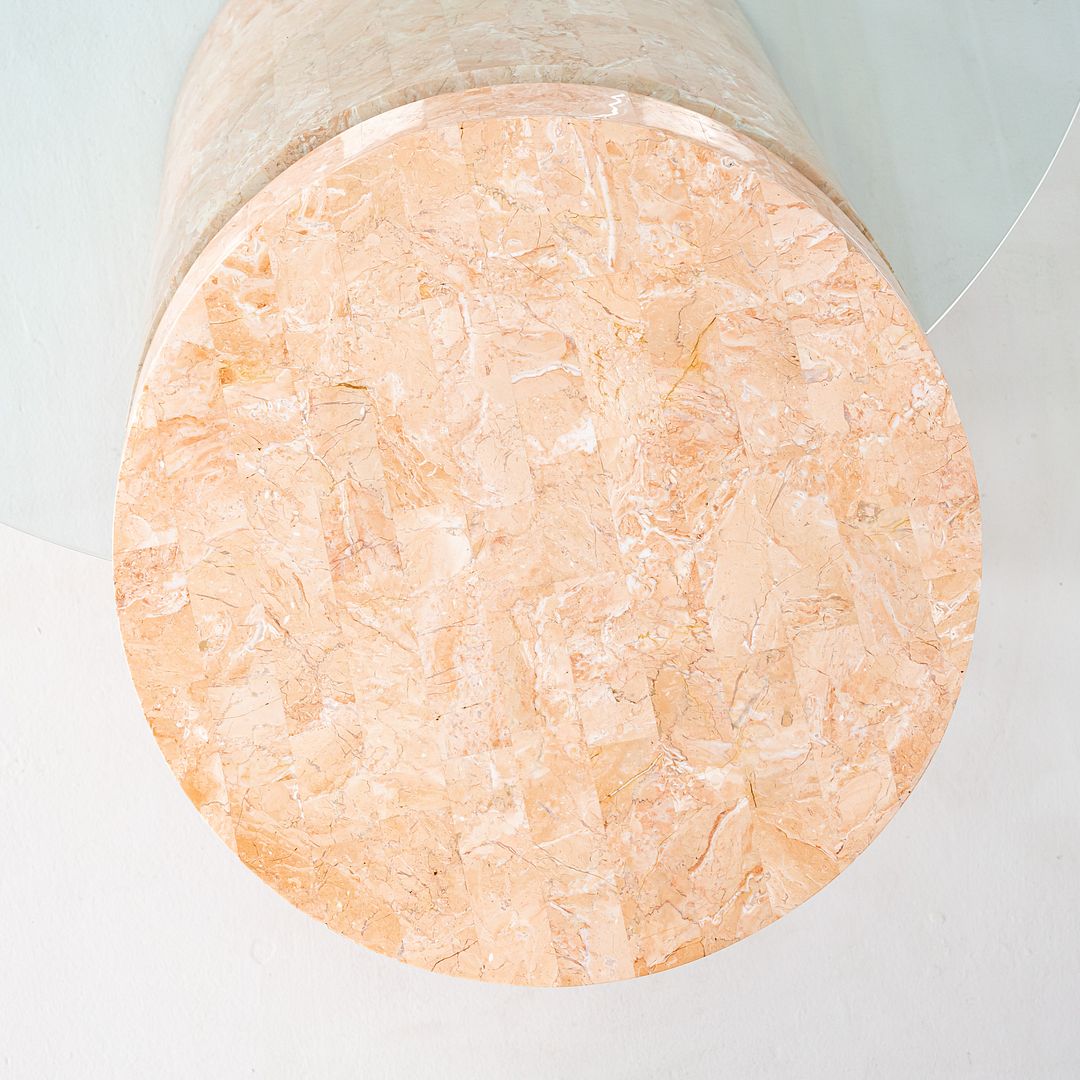 1980s Tessellated Marble and Glass Cantilevered Coffee Table