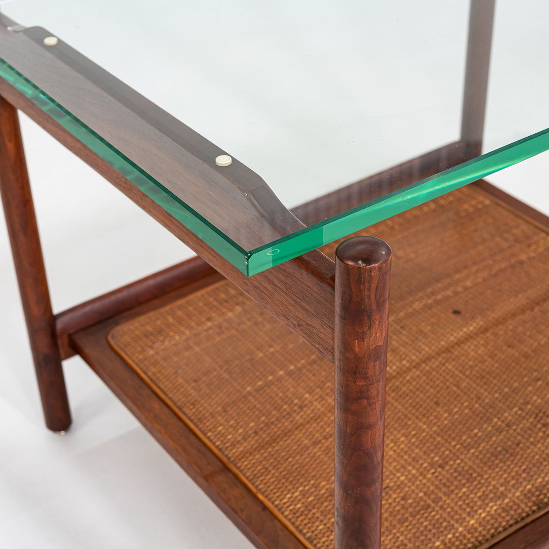 1960s Jack Cartwright for Founders Side or End Table in Walnut, Cane, and Glass