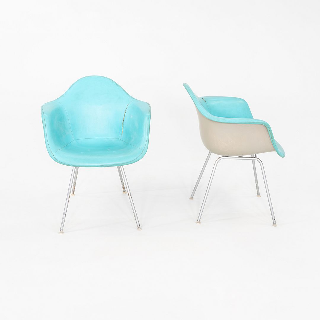 C. 1956 Pair of Herman Miller Eames Fiberglass DAX Arm Shell Chair in Naugahyde