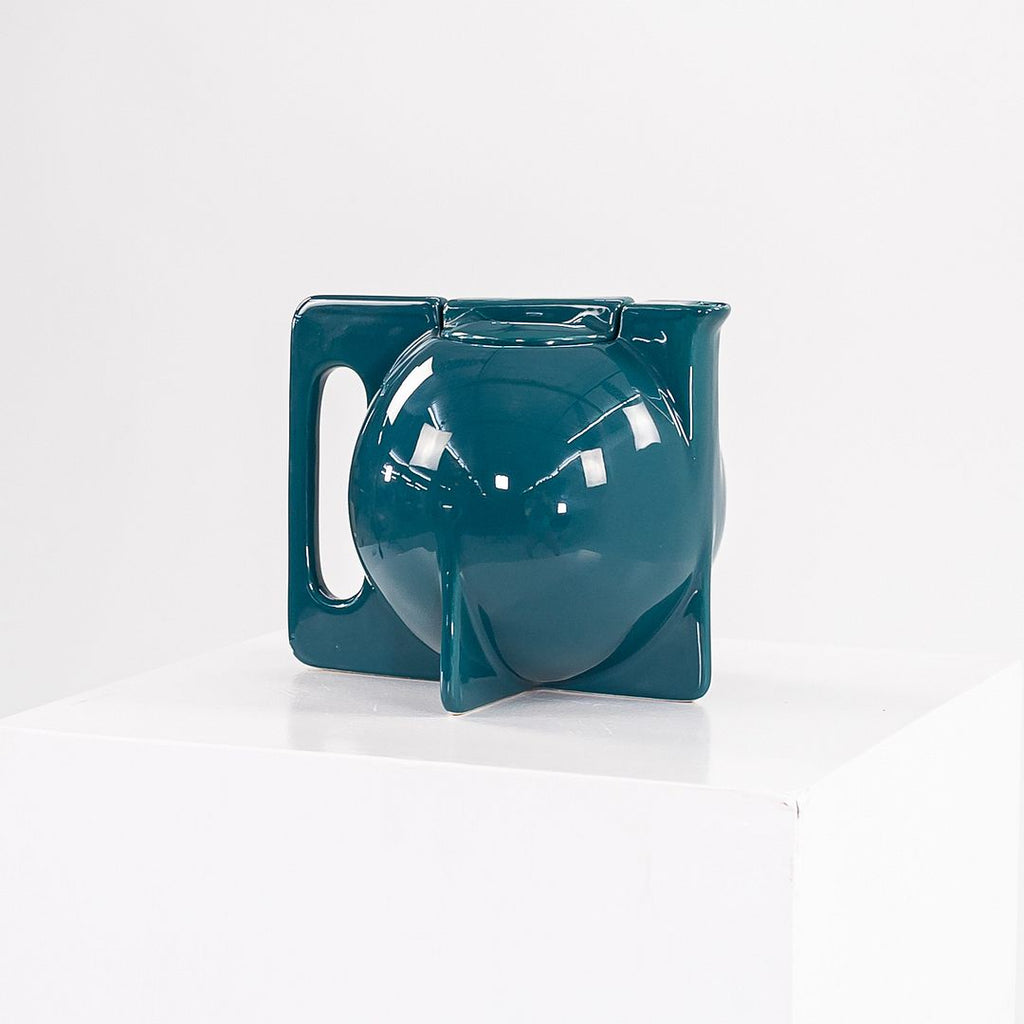 1940s Vintage Era Keramik Bauhaus Tea Pot in Peacock Blue Glazed Ceramic 5.5 in