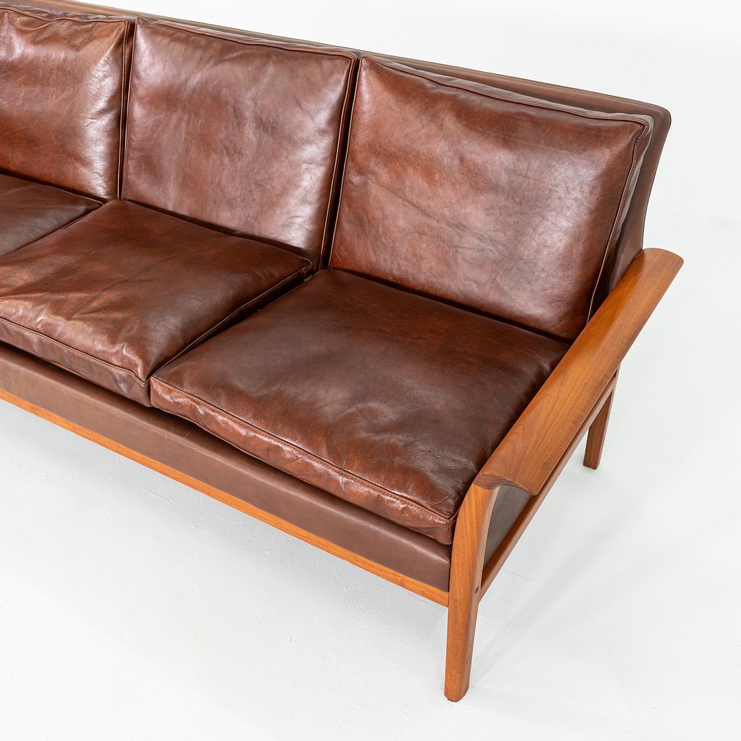 1960s Knut Saeter for Vatne Mobler Three Seat Sofa in Brown Leather and Teak
