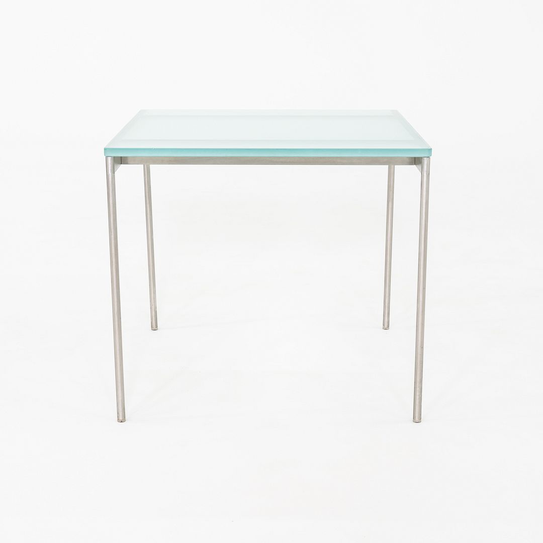2000s Cappellini Square Side Table with Brushed Steel Frame and Blue Glass Top