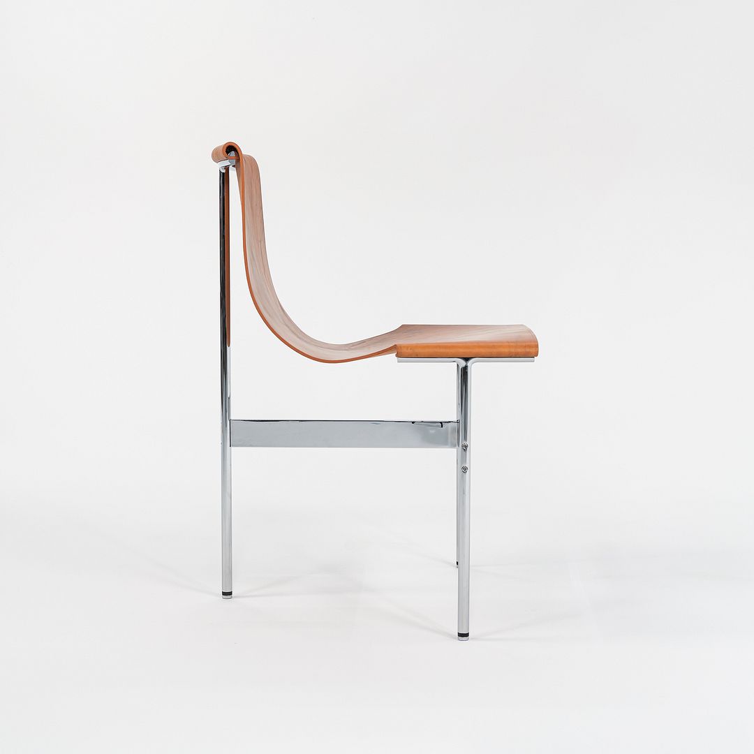 Set of Four Made to Order Gratz TG-10 Sling Dining Chairs Tan Leather & Chrome