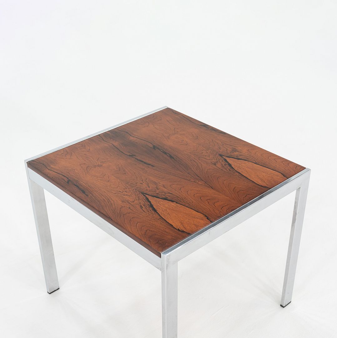 1970s Italian Rosewood Side / End Table with Chromed Steel Base, 22 x 24 in