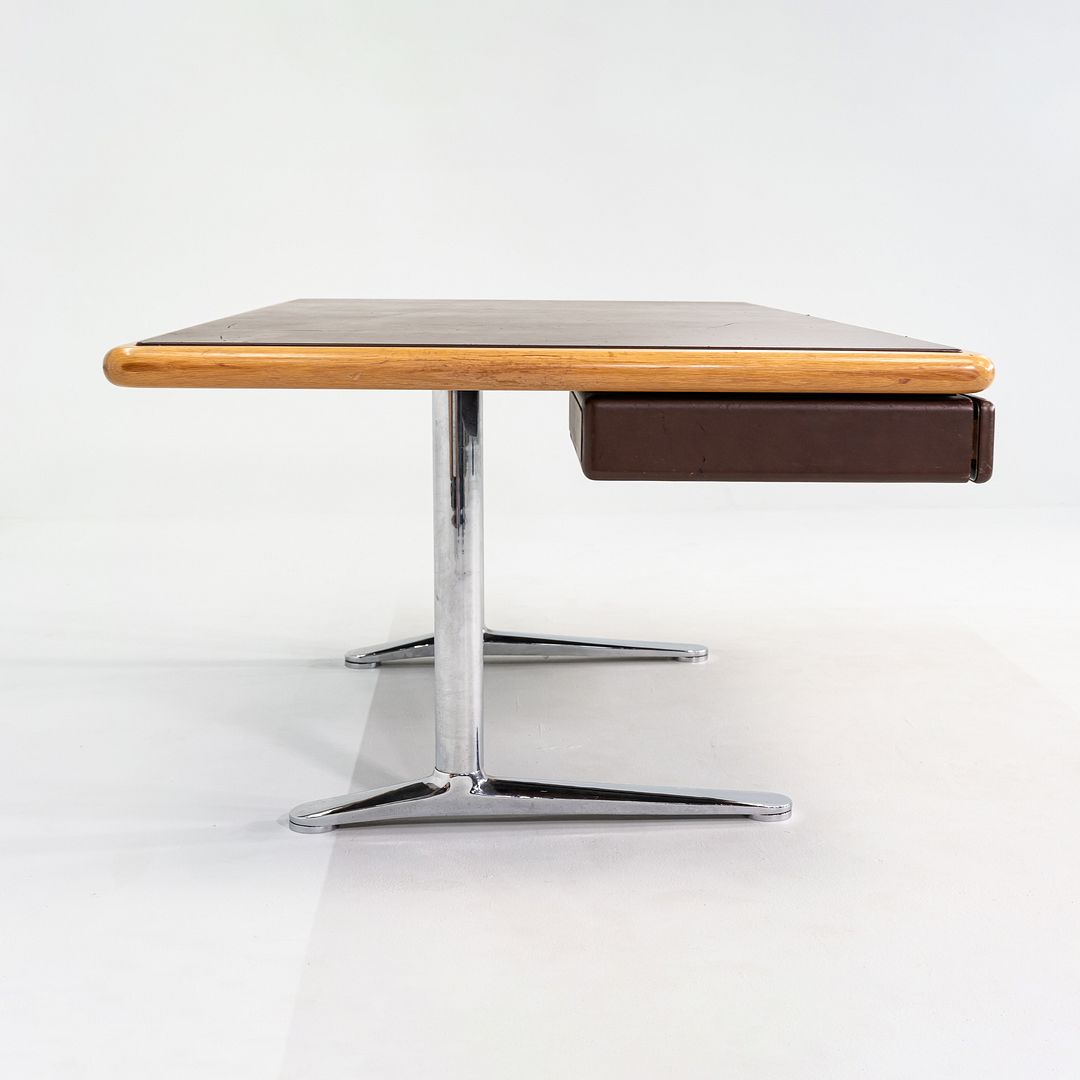 1979 Warren Platner for Knoll Executive Desk in Leather, Oak, and Chromed Steel