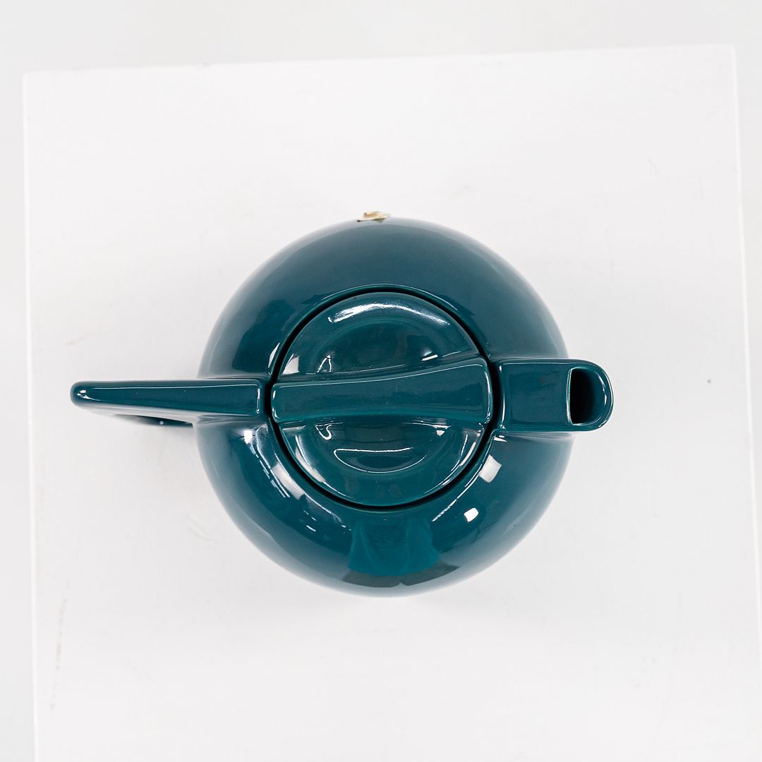 1940s Vintage Era Keramik Bauhaus Tea Pot in Peacock Blue Glazed Ceramic 5.5 in