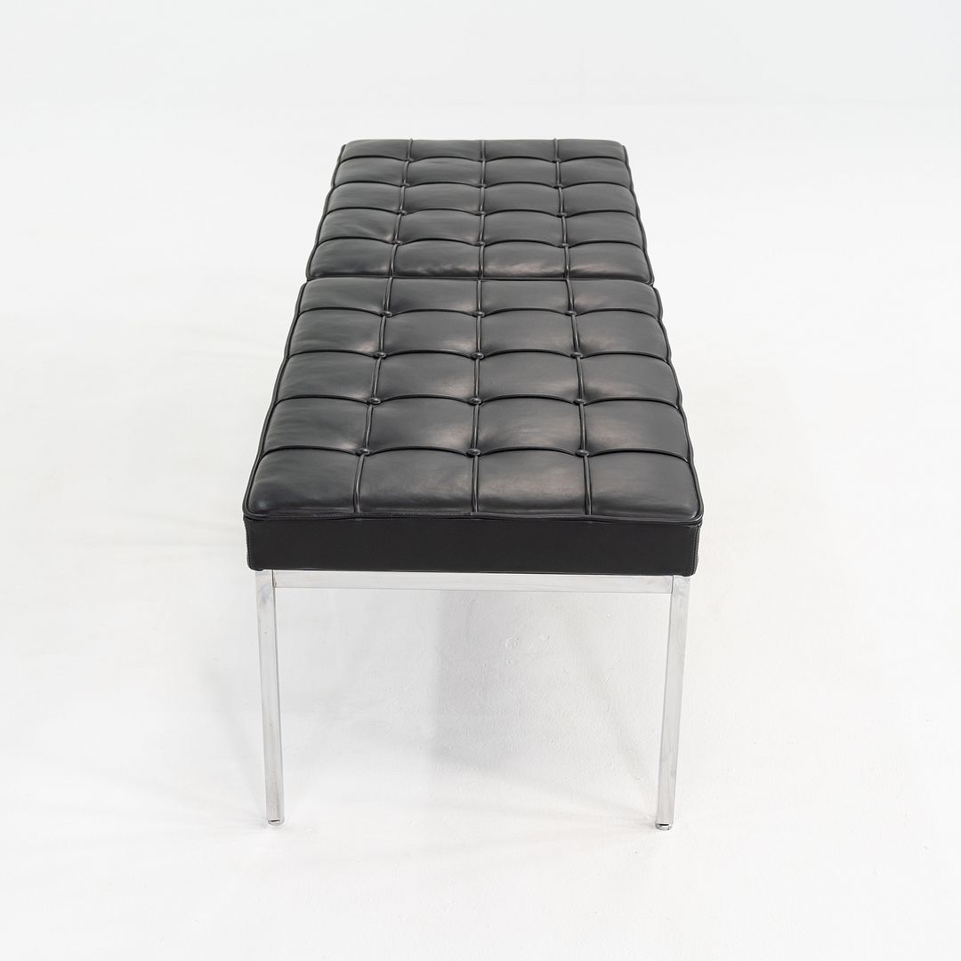 SOLD 2010s Florence Knoll Three Seat Bench in Black Leather with Chromed Steel Frame