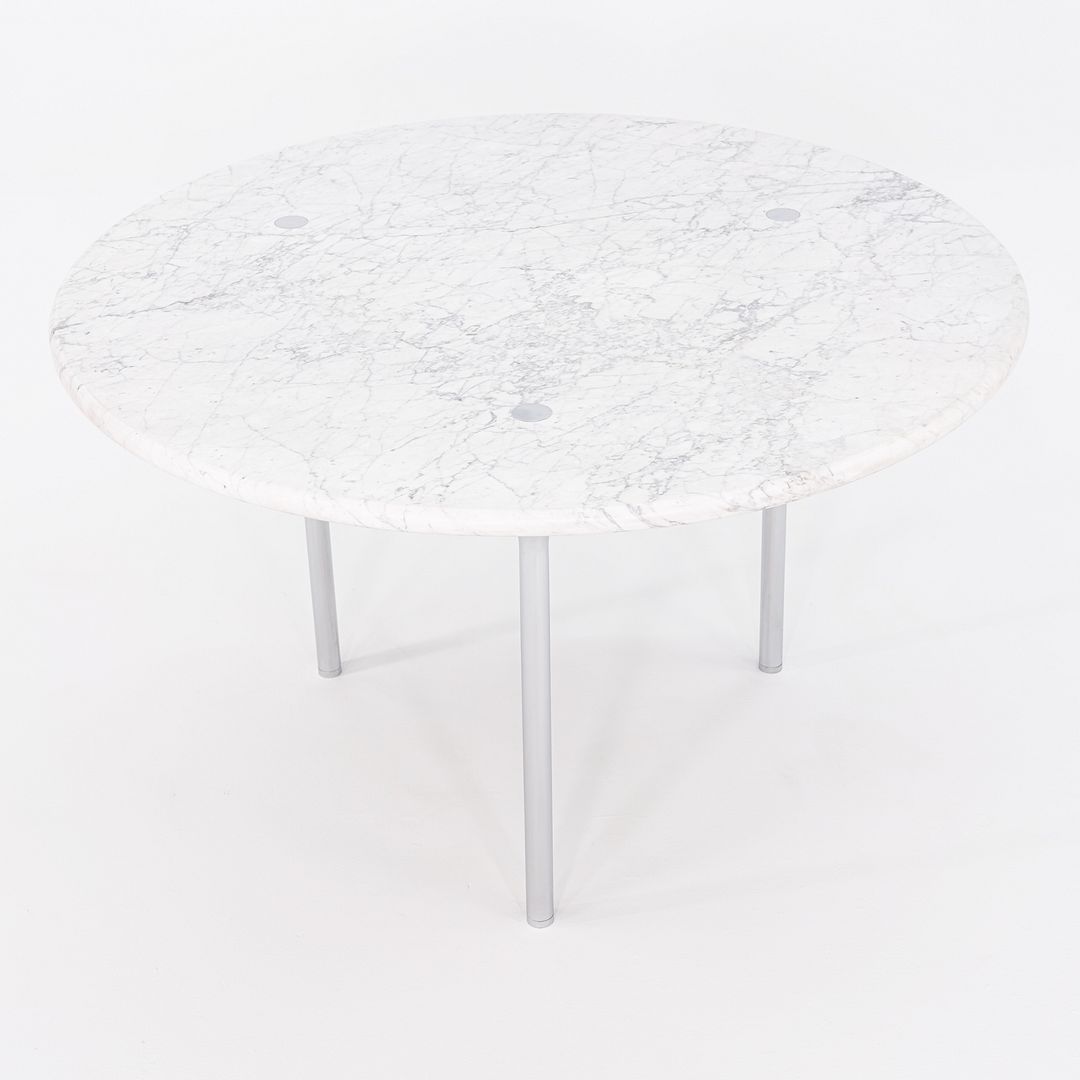 1960s Katavalos, Littell, and Kelley for Laverne 48in Dining Table in White Marble and Chromed Steel