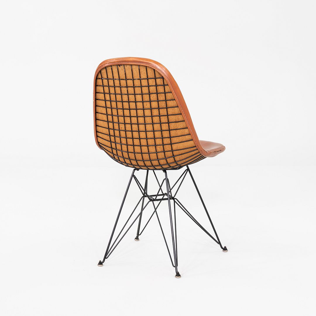 C. 1952 Herman Miller Eames DKR-1 Wire Dining Side Chair with Cognac Leather