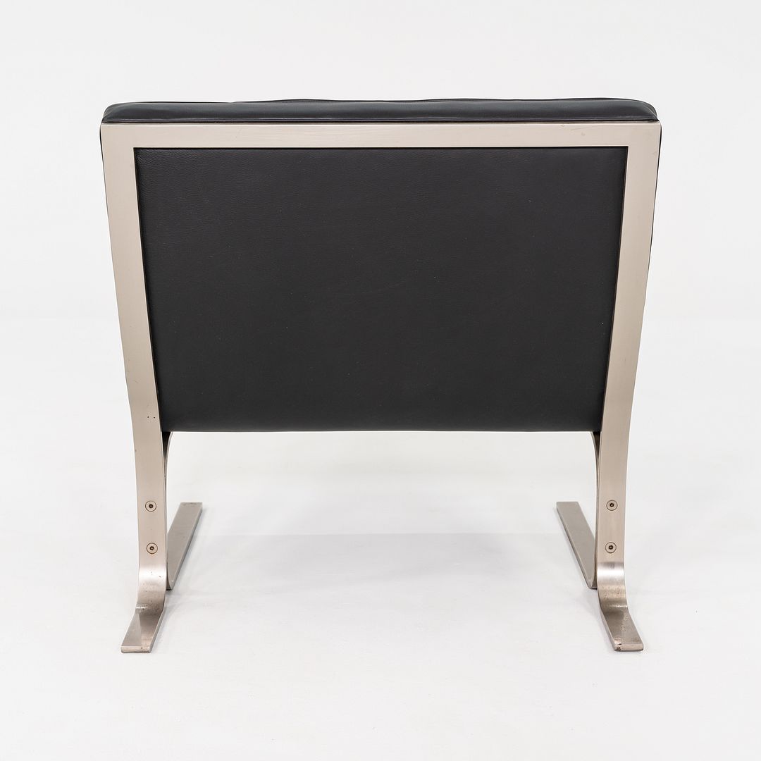 1960s Nicos Zographos CH28 Ribbon Chair in New Black Leather & Stainless Steel