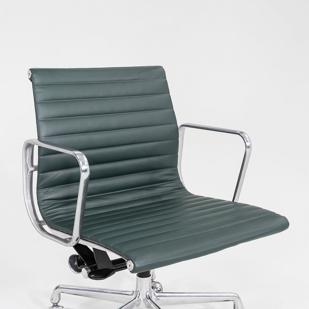 SOLD 2020s Herman Miller Eames Aluminum Group Management Desk Chair in Green Leather