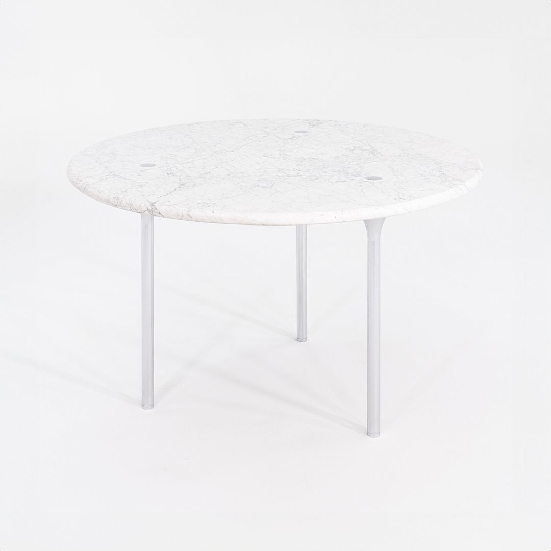1960s Katavalos, Littell, and Kelley for Laverne 48in Dining Table in White Marble and Chromed Steel