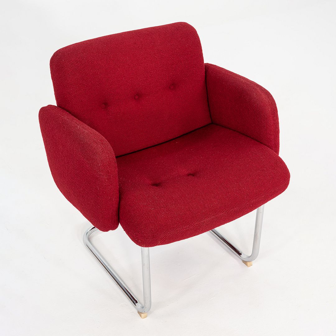 1970s Harvey Probber Cantilever Lounge Chair in Red Hopsack Upholstery Fabric