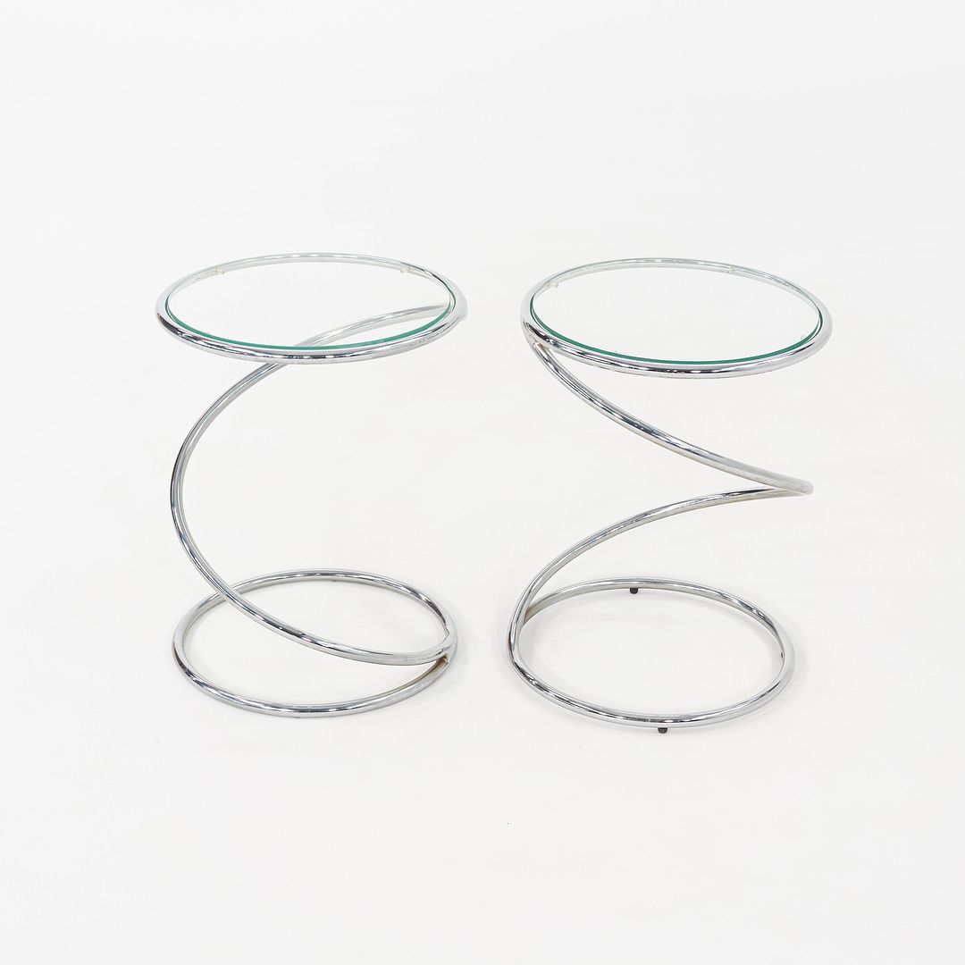 1970s Pair of Pace Collection Spring Side or End Tables in Chrome and Glass