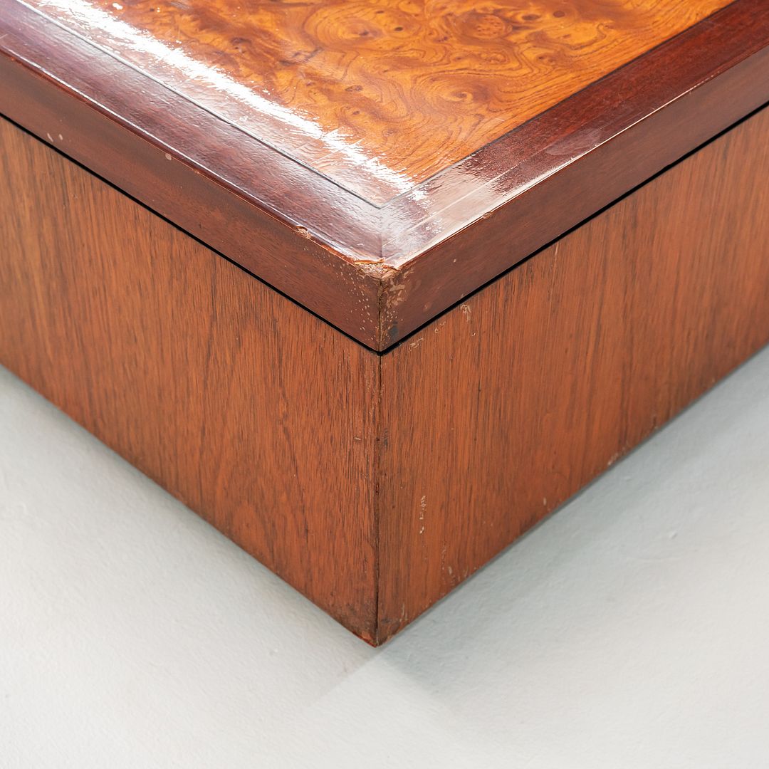 1970s Low Sculptural Coffee Table in Burl, Walnut, and Mahogany 32x48 Inches
