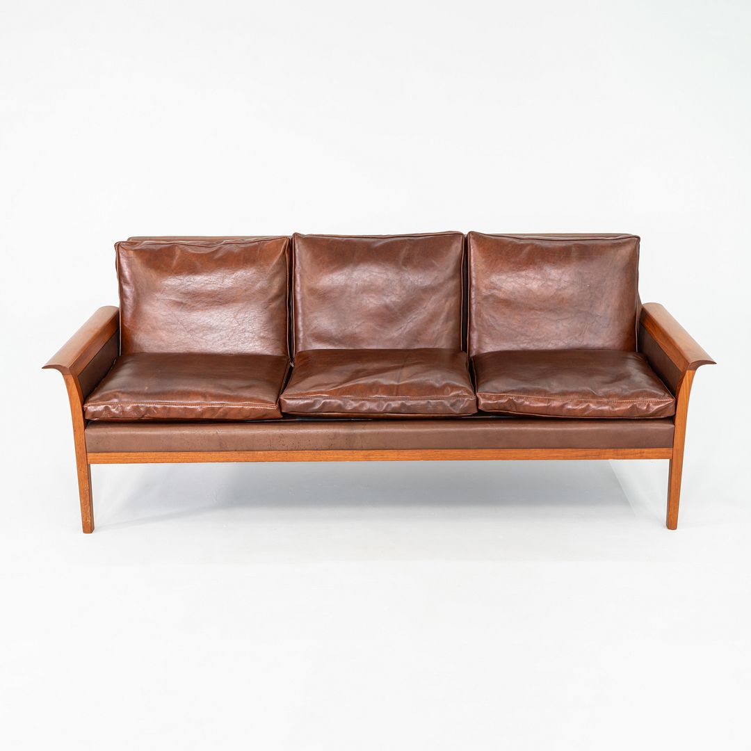 1960s Knut Saeter for Vatne Mobler Three Seat Sofa in Brown Leather and Teak
