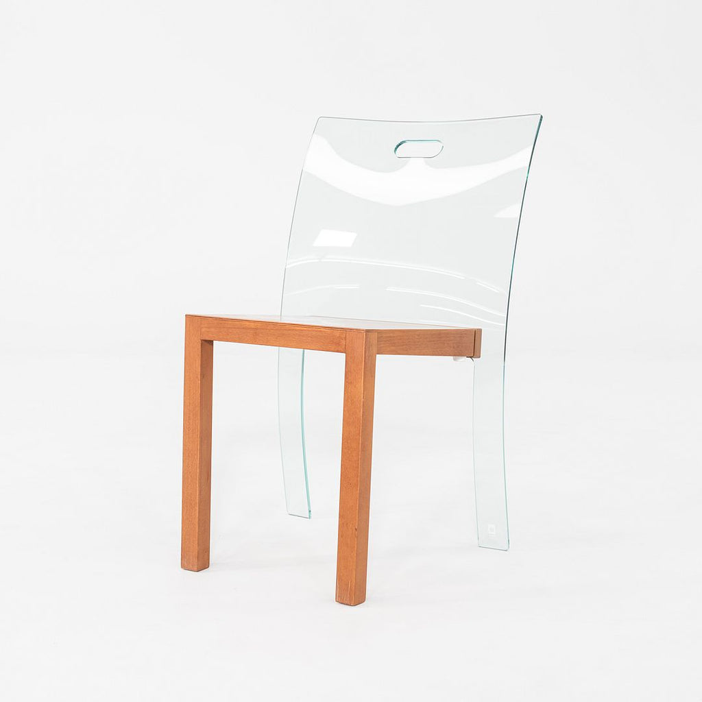 1980s Curvet for Zeritalia Italian Dining / Side Chair Wood Frame w/ Glass Seat