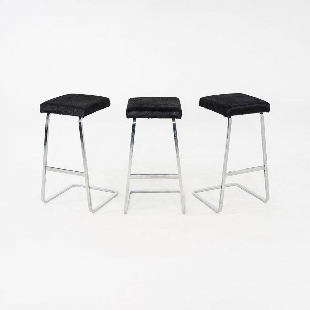 2020s Mies Van Der Rohe for Knoll Four Seasons Bar Stool Hair on Hide 7x Avail