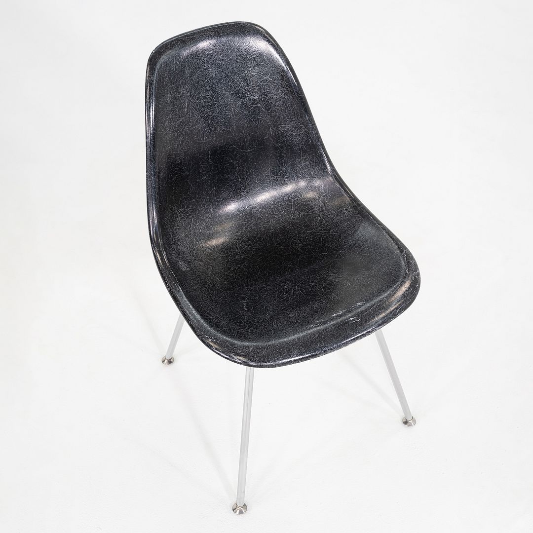 2019 Pair of Eames Modernica Molded Fiberglass Side Chairs in Black with H-Base
