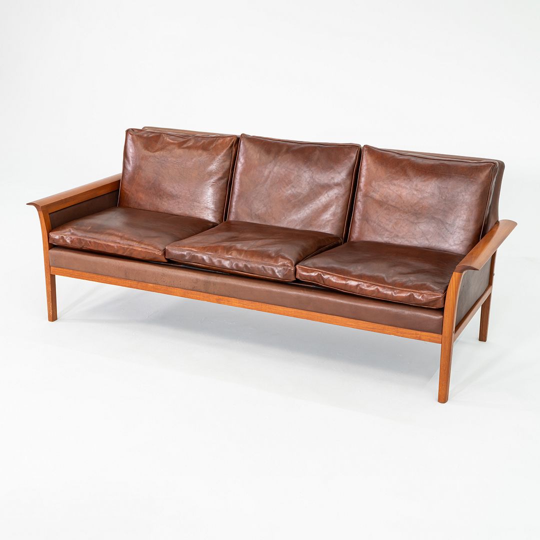 1960s Knut Saeter for Vatne Mobler Three Seat Sofa in Brown Leather and Teak