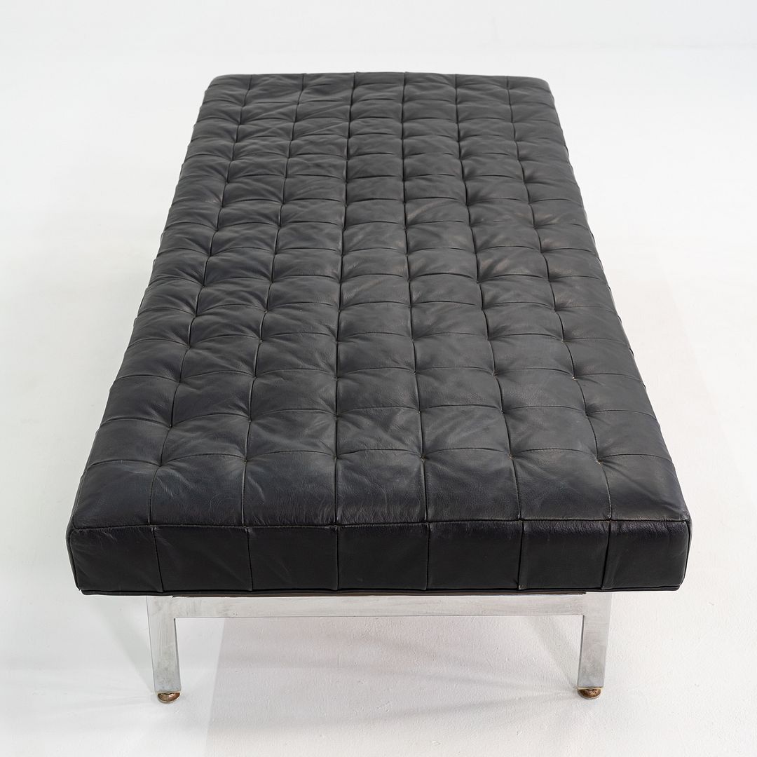 1960s Black Leather and Steel Modernist Museum Bench / Daybed 73 x 31 Inches