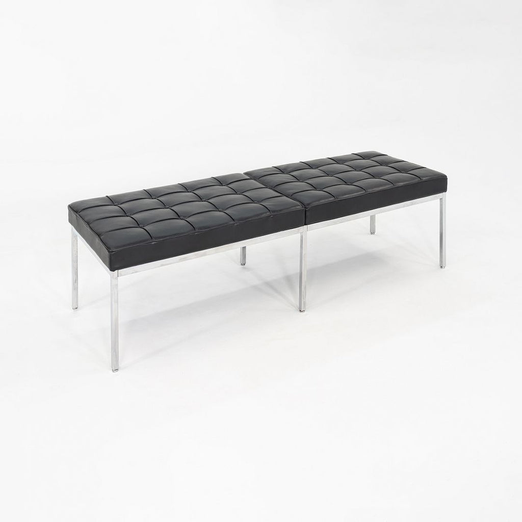 SOLD 2010s Florence Knoll Three Seat Bench in Black Leather with Chromed Steel Frame