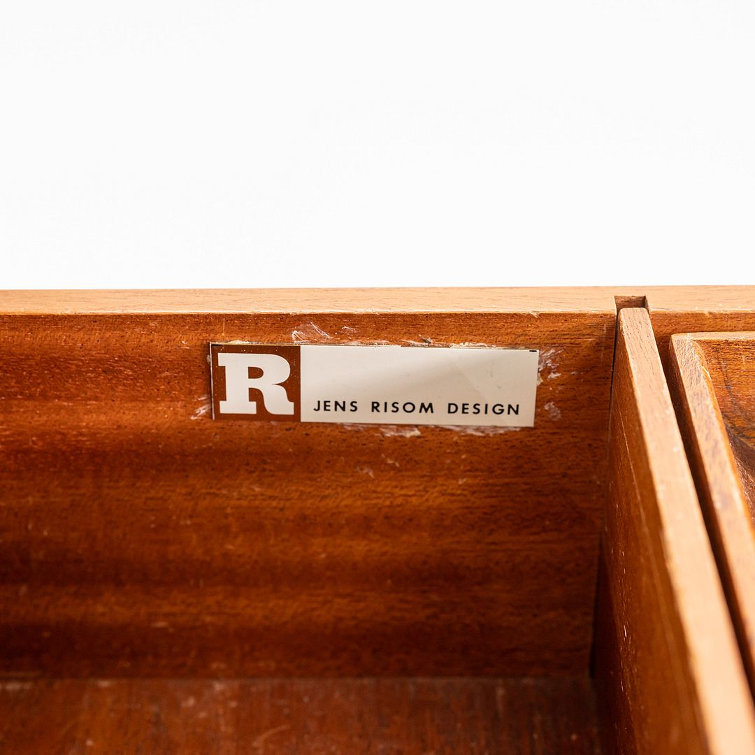 1970s Jens Risom Design Executive Desk in Walnut and Brass with Three Drawers