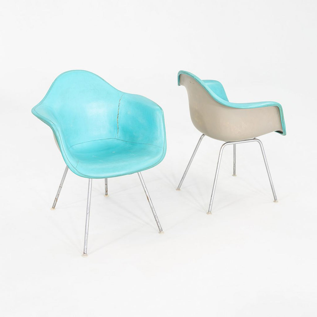 C. 1956 Pair of Herman Miller Eames Fiberglass DAX Arm Shell Chair in Naugahyde
