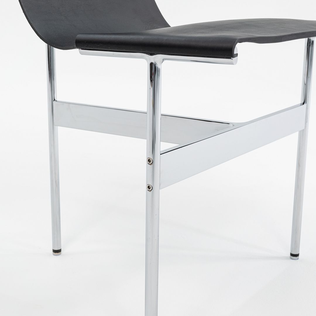 Set of Four Made to Order Gratz TG-10 Sling Dining Chairs Black Leather & Chrome