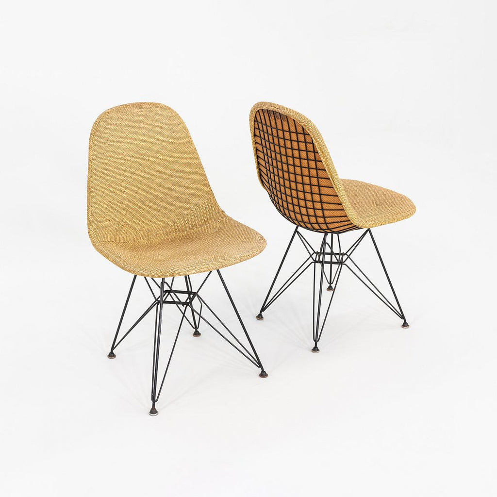 1954 Pair of Eames Herman Miller DKR-1 Chairs w/ Eiffel Bases in Hopsack Fabric