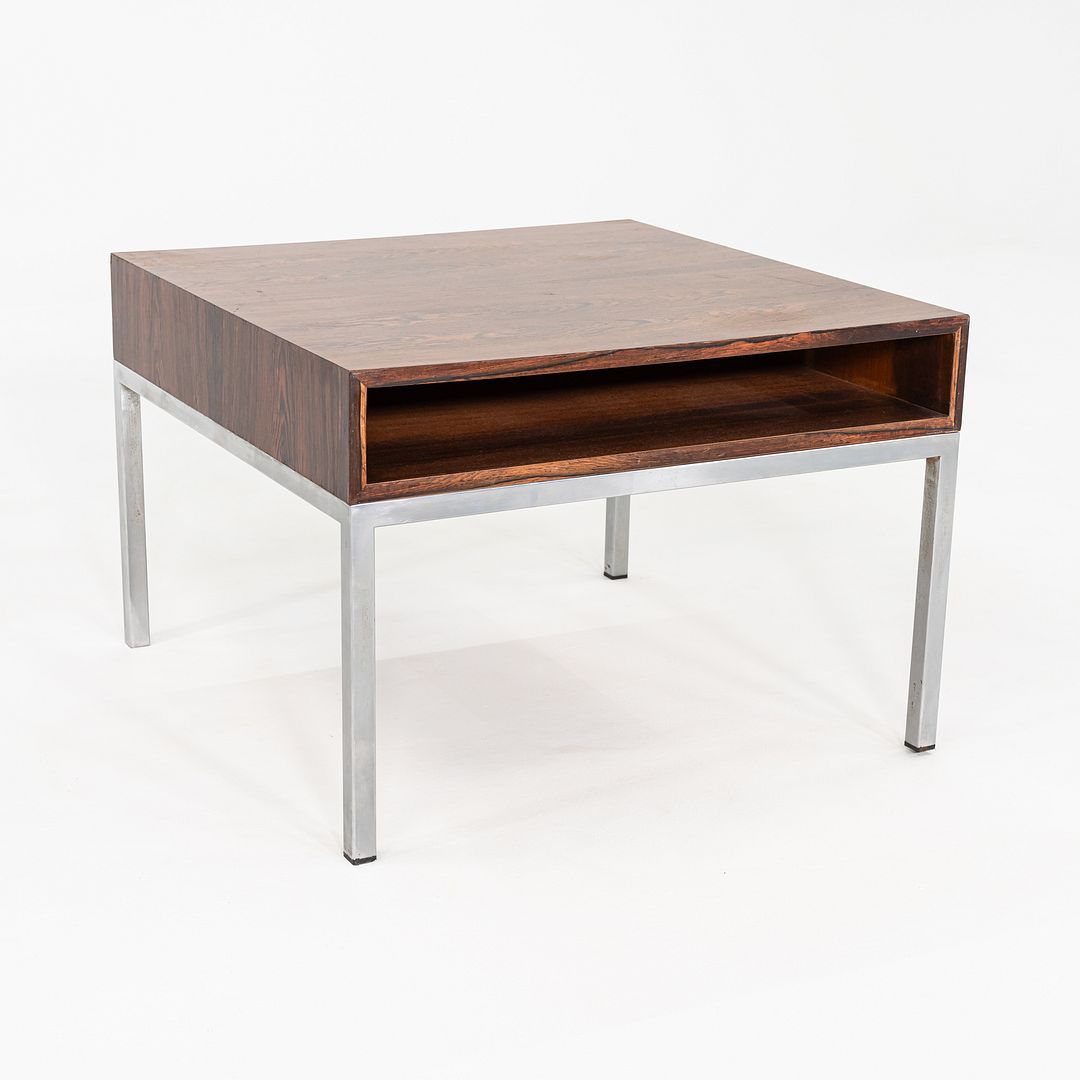 C. 1960s Danish Rosewood Side / End Table with Chromed Steel Base and Drawer