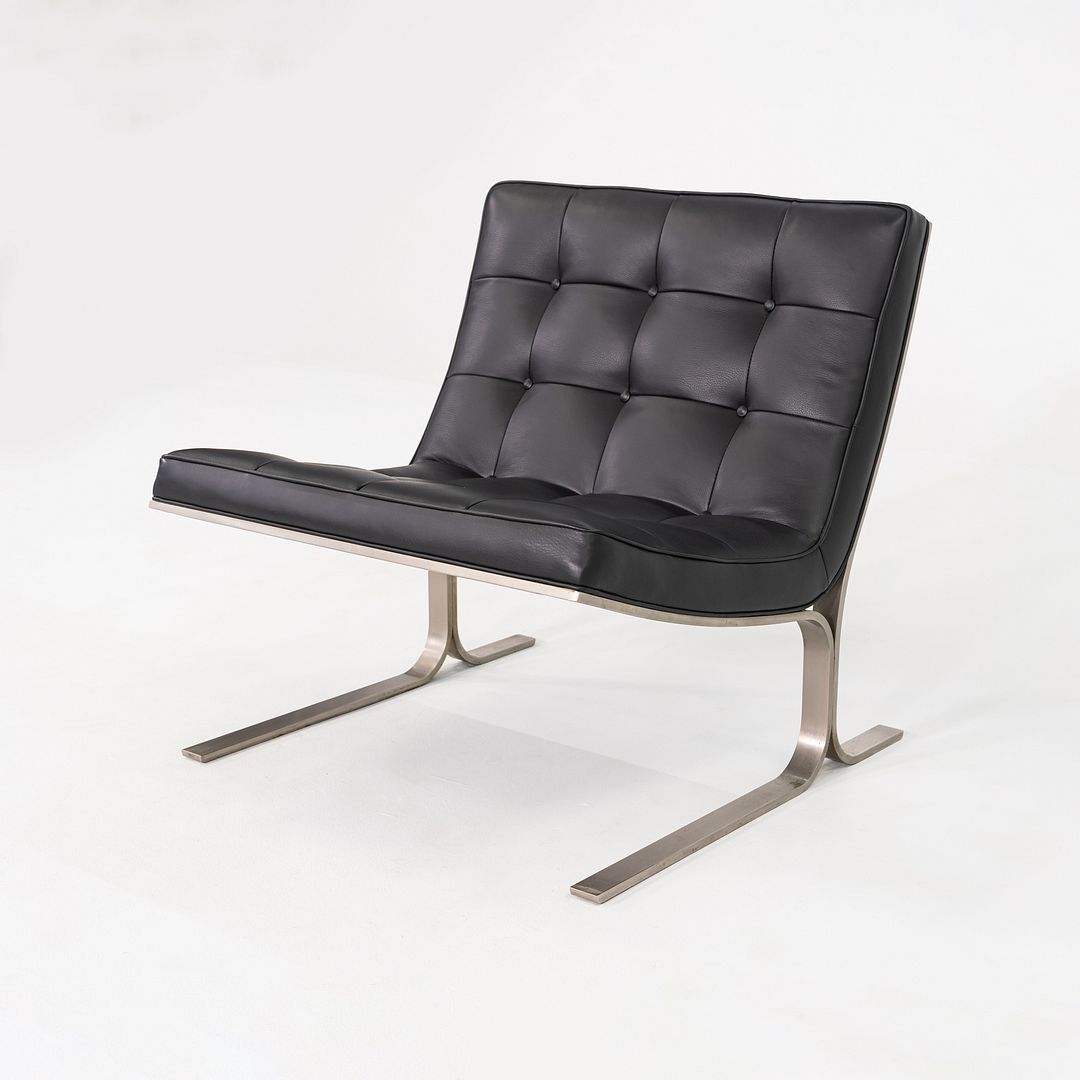 1960s Nicos Zographos CH28 Ribbon Chair in New Black Leather & Stainless Steel