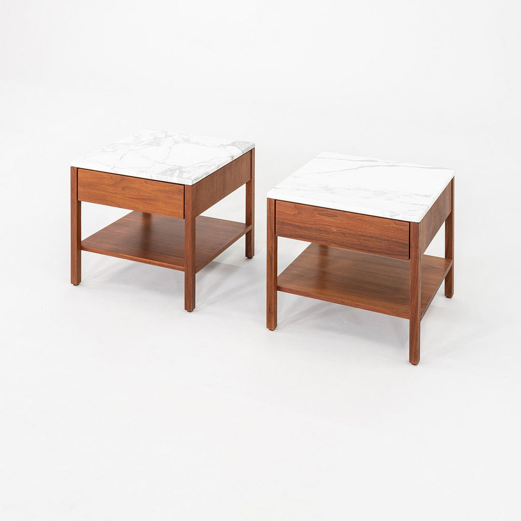 1960s Pair of Florence Knoll Bedside Tables / Nightstands in Walnut and Marble
