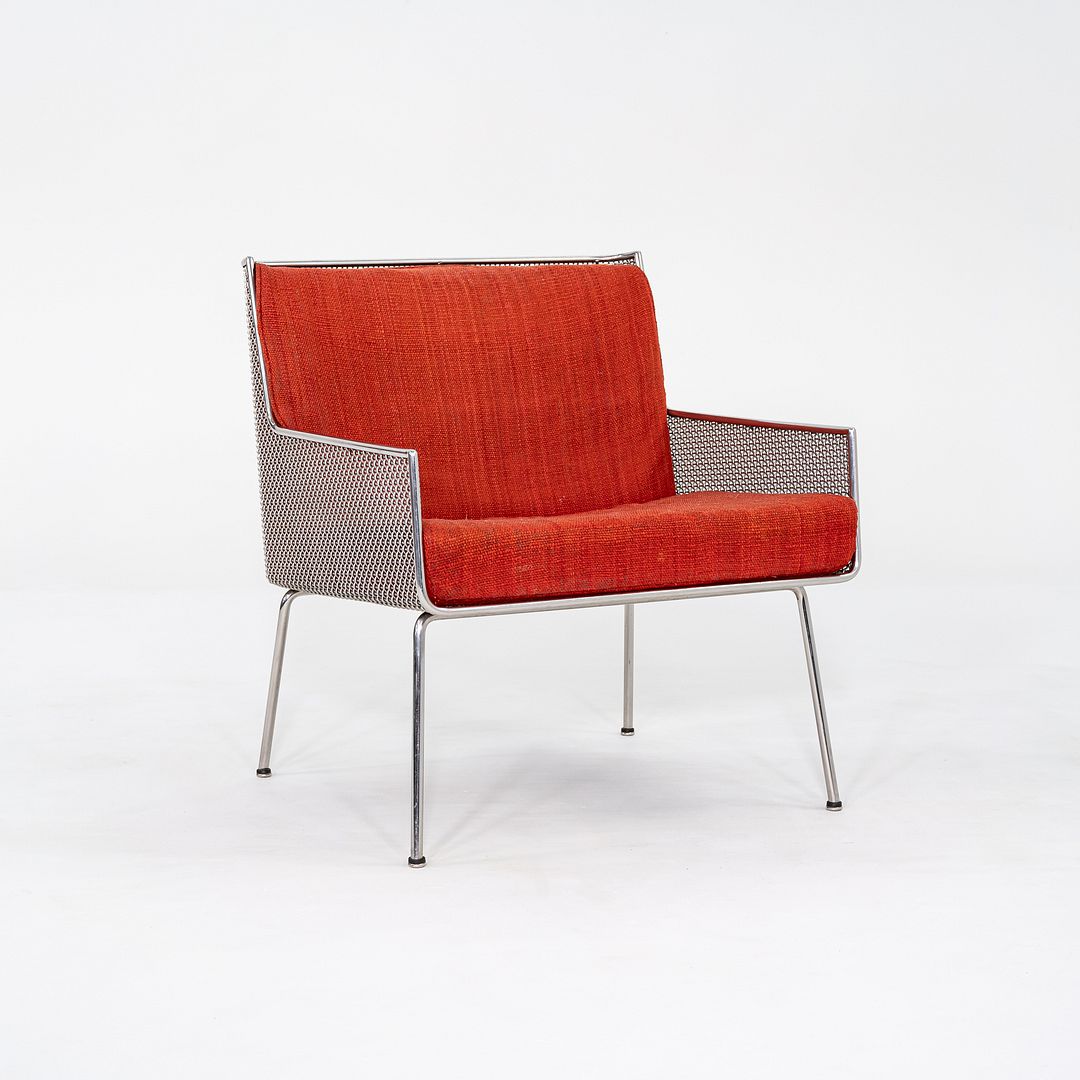 1957 Davis Allen of SOM for Inland Steel Lounge Chair made by Treitel Gratz in Steel Mesh and Jack Lenor Larsen Orange Fabric.