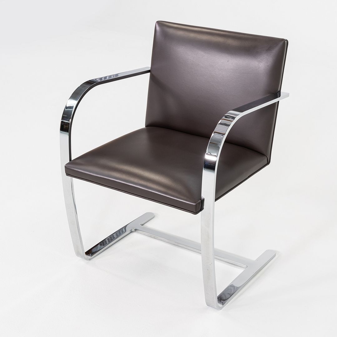 2010s Mies van der Rohe Knoll Flat Bar Brno Dining Arm Chair in Brown 20+ Avail