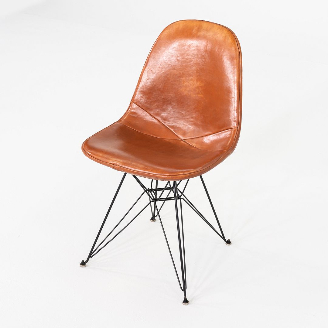 C. 1952 Herman Miller Eames DKR-1 Wire Dining Side Chair with Cognac Leather