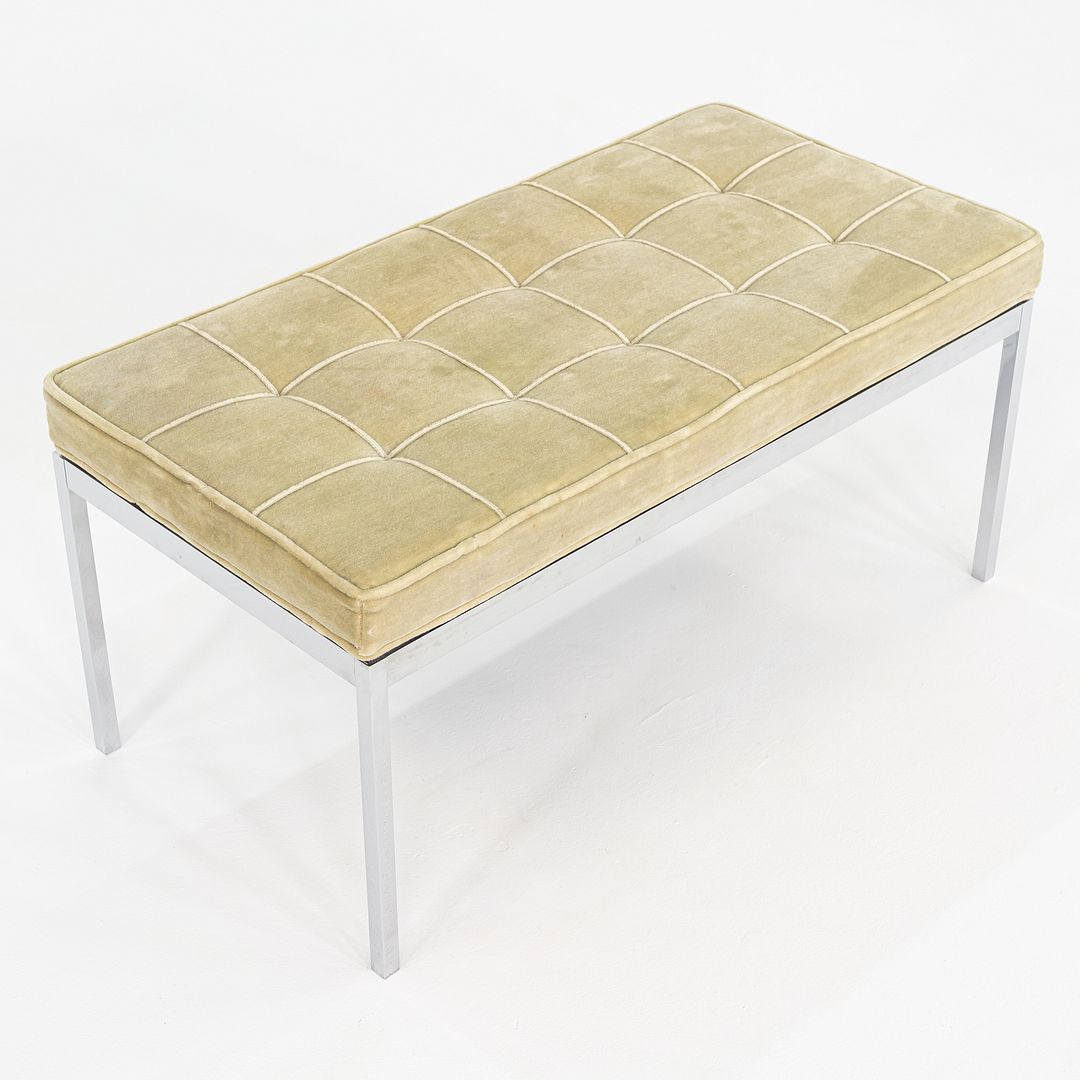 1960s Florence Knoll Chrome Bench Upholstered in Green Mohair 36x18" 2x Avail