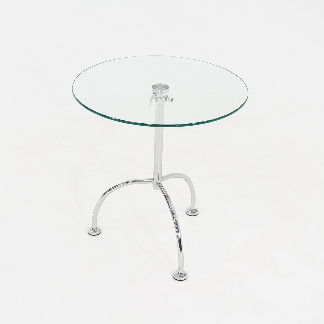 2010s Pair of Chromed Steel and Glass Adjustable Side Tables 20 Inch Diameter