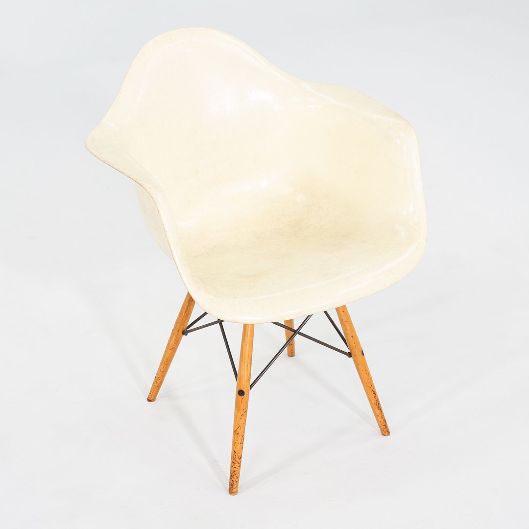 C. 1950 Herman Miller Eames PAW Swivel Chair w/ Birch Dowel Base in Parchment