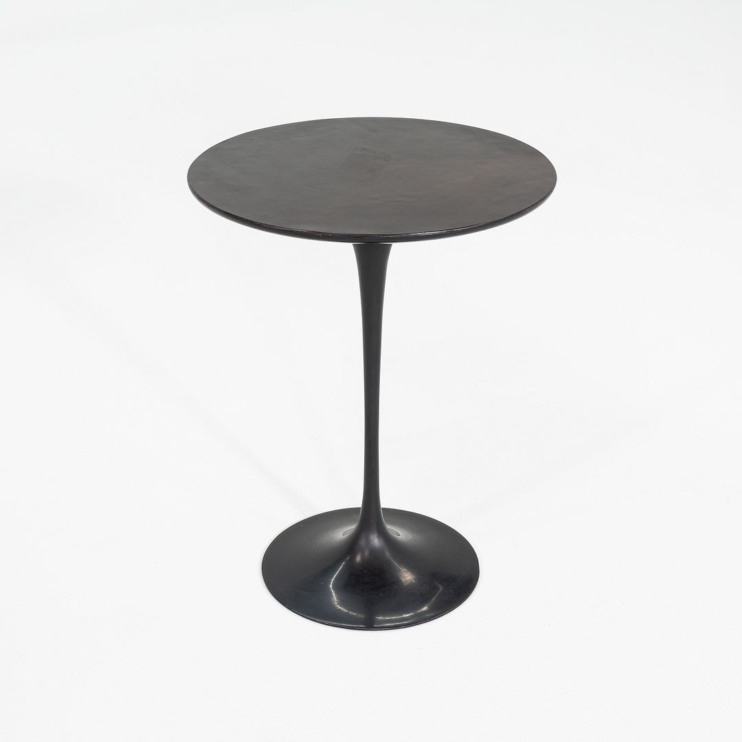 C. 1960s Eero Saarinen for Knoll Tulip Side Table with Custom Black Leather Top