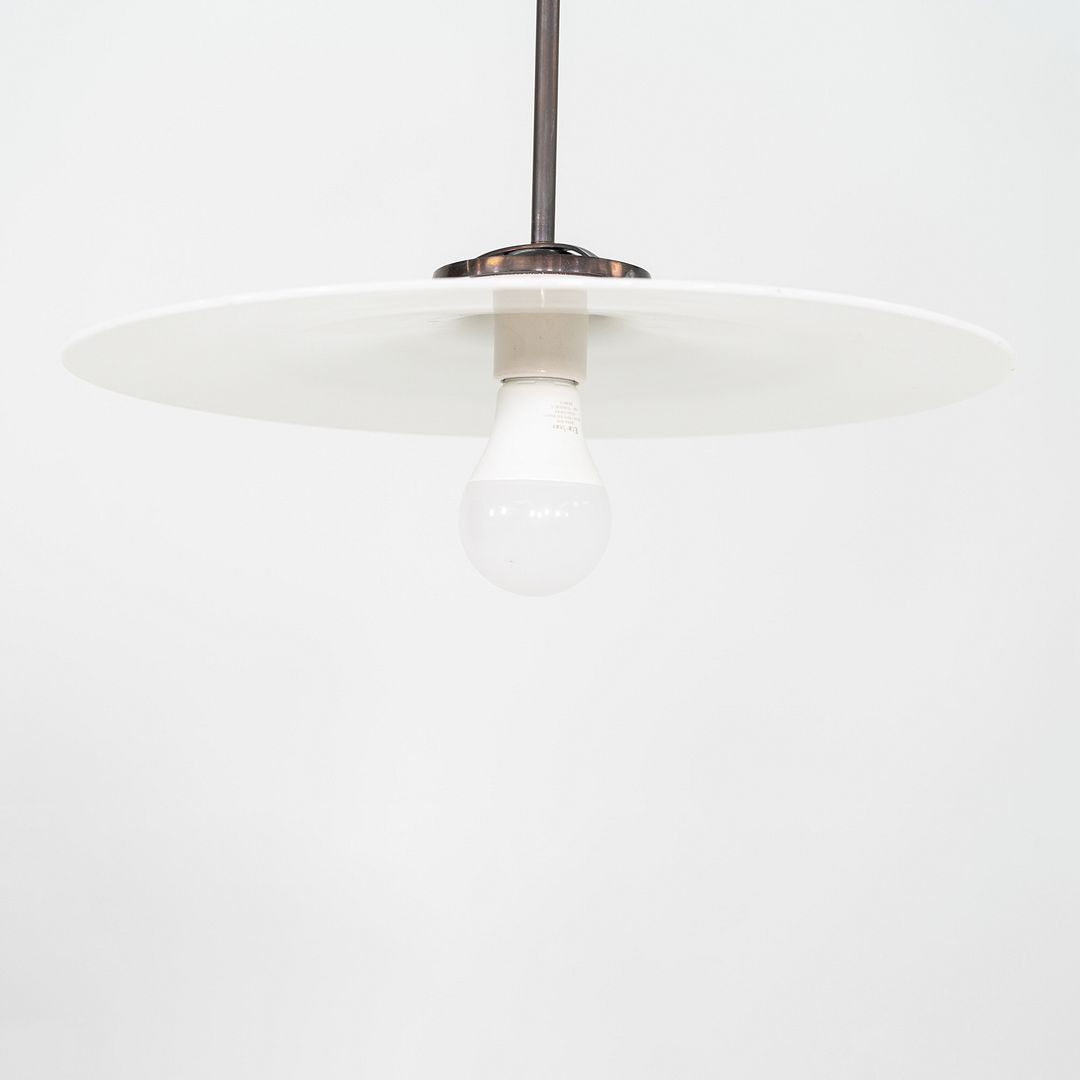 1930s Danish Opalescent Industrial Milk Glass Disc Pendant Lamp 14.5 Inches