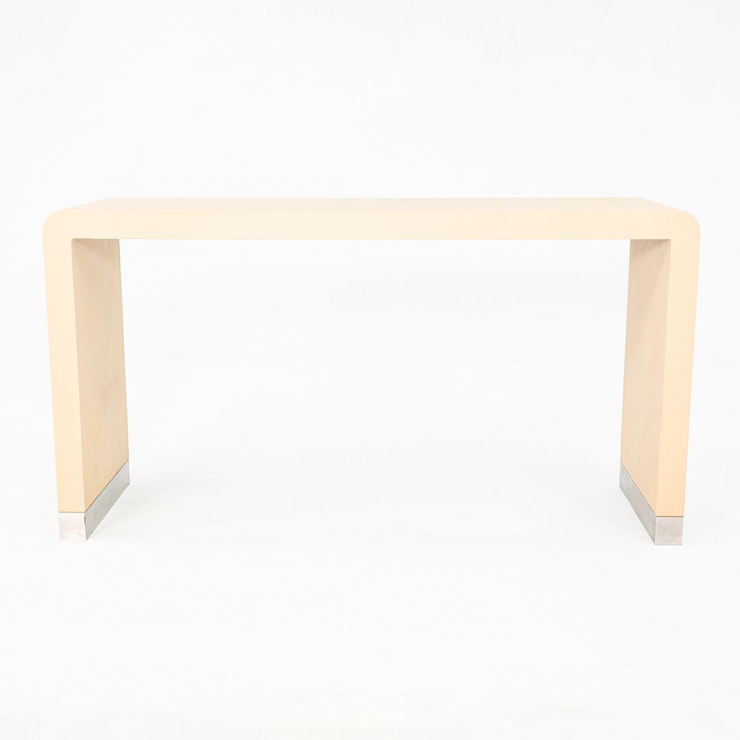 1990s Karl Springer Style Grass Cloth Waterfall Console Table in Stainless Steel