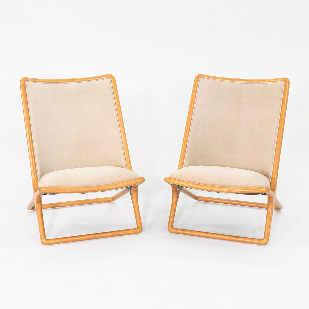 1980 Pair of Ward Bennett for Brickel Associates Scissor Chairs in Ash and Suede