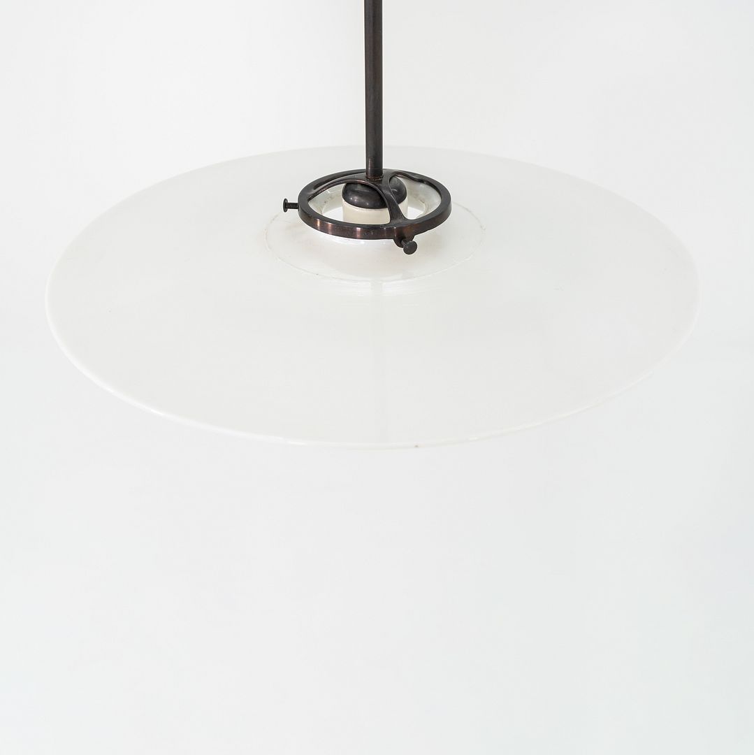 1930s Danish Opalescent Industrial Milk Glass Disc Pendant Lamp 14.5 Inches