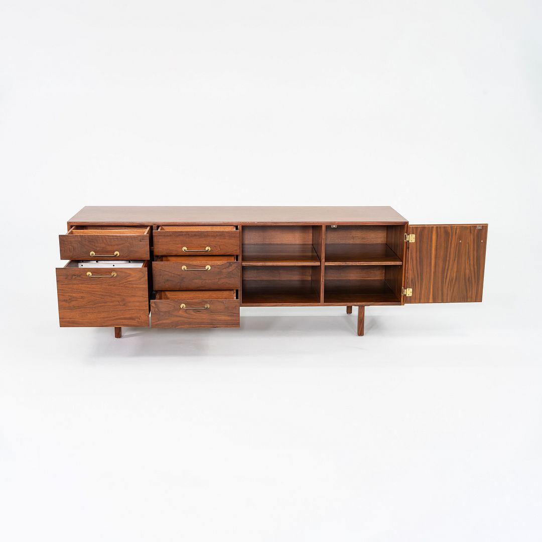 1970s Jens Risom Designs Credenza / Cabinet in Walnut and Brass 72x20 inches