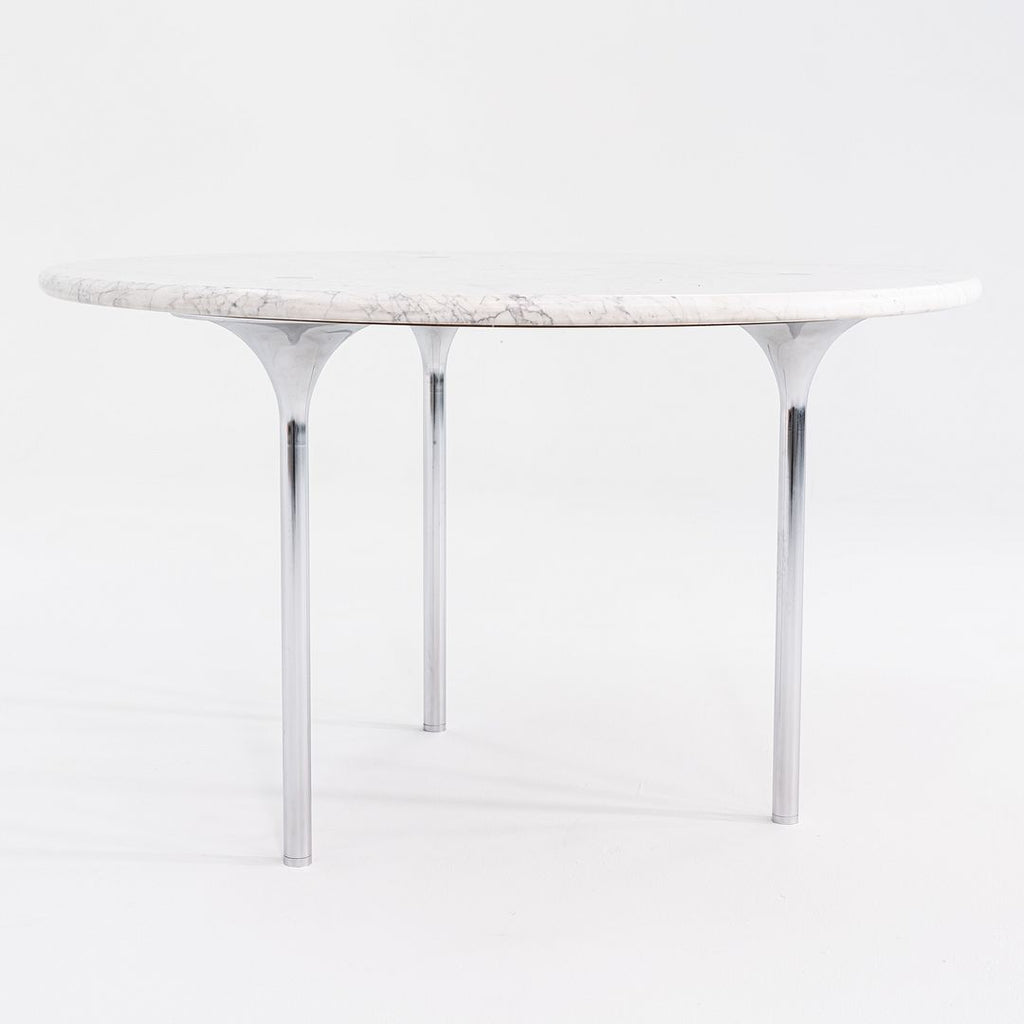 1960s Katavalos, Littell, and Kelley for Laverne 48in Dining Table in White Marble and Chromed Steel
