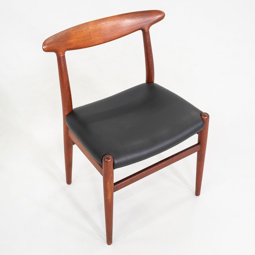 1950s Set of Eight Hans Wegner C.M. Madsen W2 Dining Chairs Teak & Black Leather