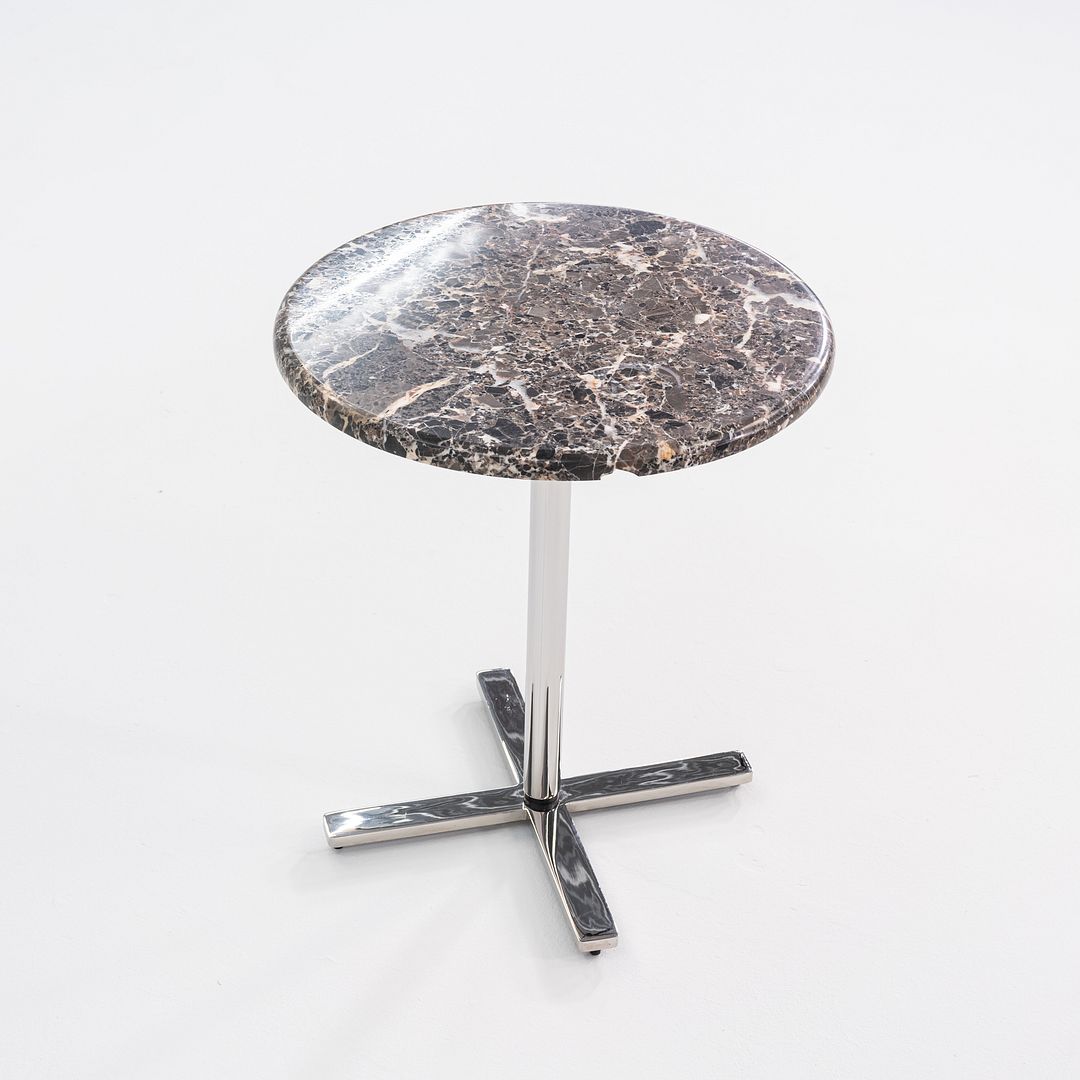 Modernist Brown Emperador Marble Side Table w/ Polished Steel Base 18" Round Top